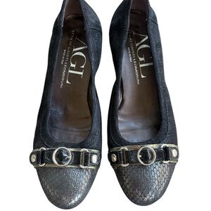AGL Black and Silver Flats with Buckle Detail